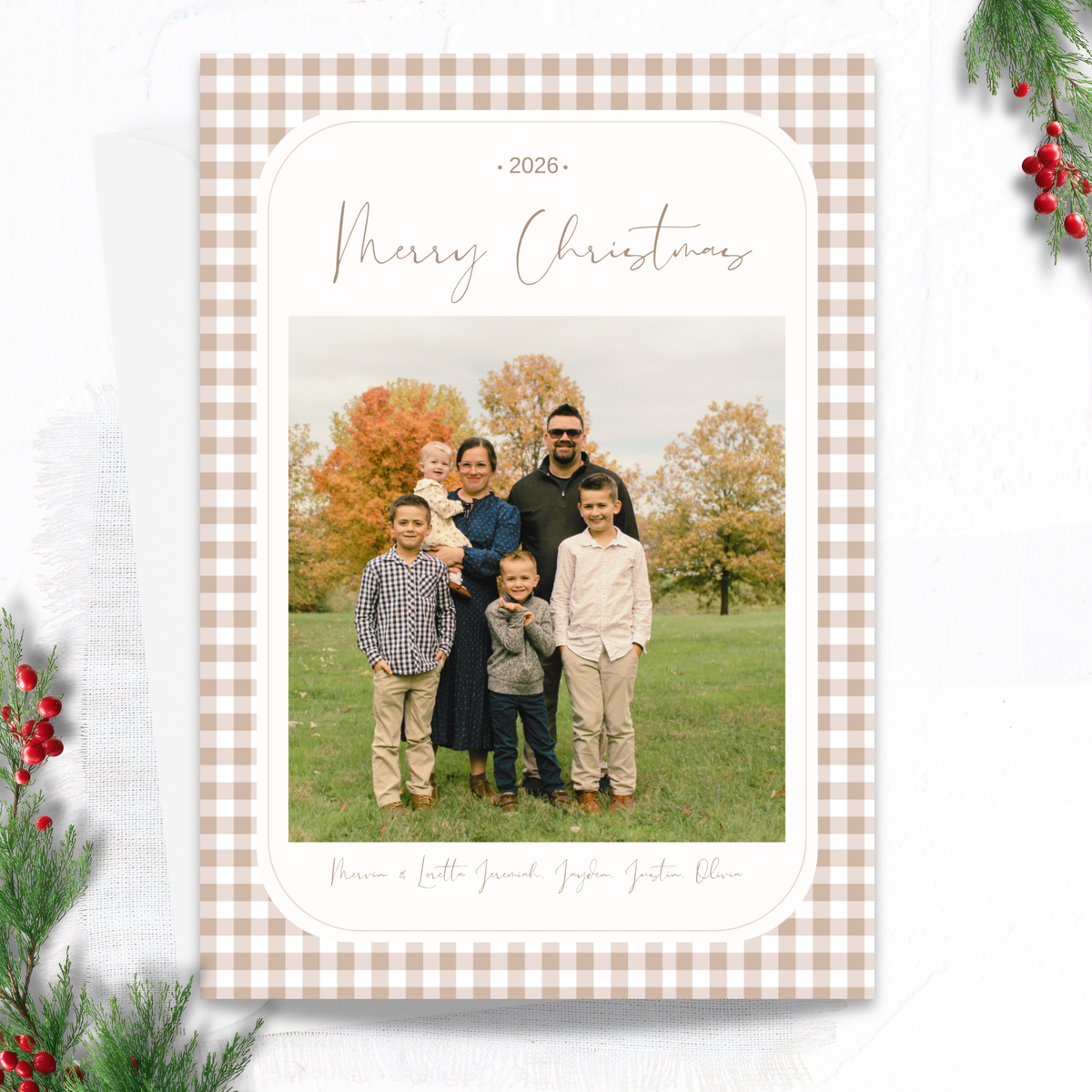 The Classic Gingham Custom Christmas Card